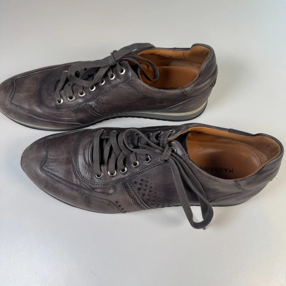 Magnanni Shoes Leather Sneakers Mens Size 9.5 Grey Casual Lace Up Portugal 15745